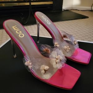 Open Toe Pink and Clear Heels